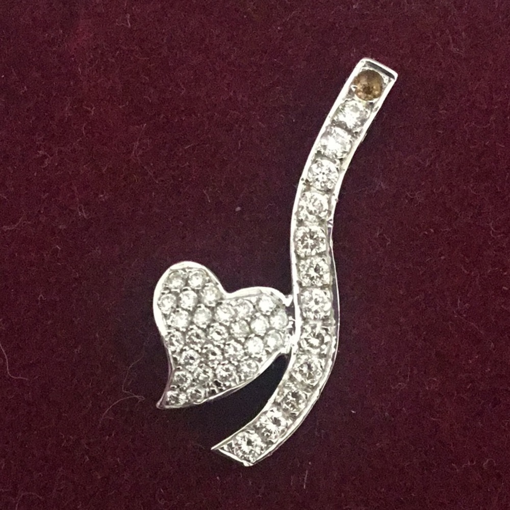 Solid 18K White Gold Heart /Bar Natural Diamond Pendant